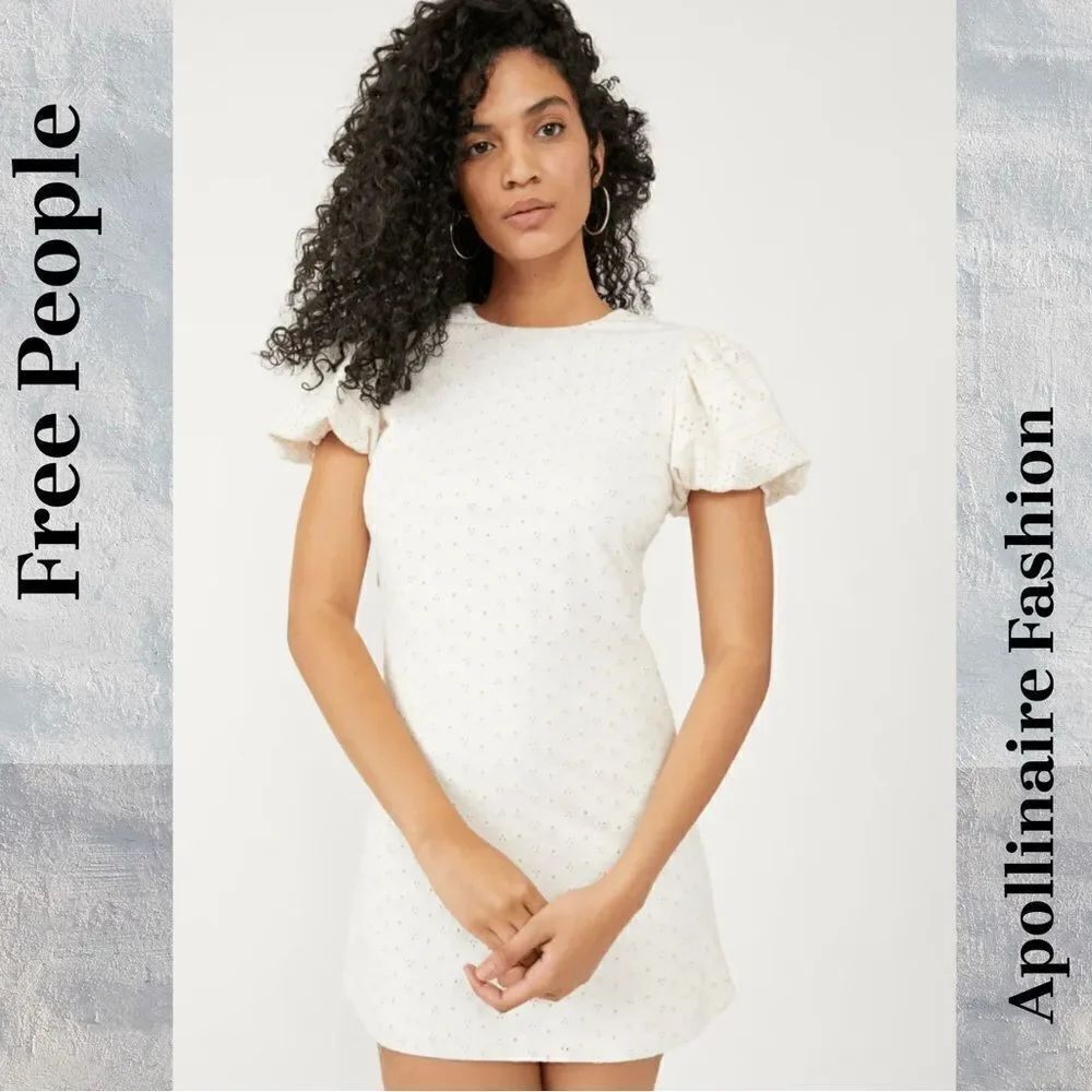 FREE PEOPLE APRICOT ROSE EYELET DRESS IN WHITE LARGE NEW